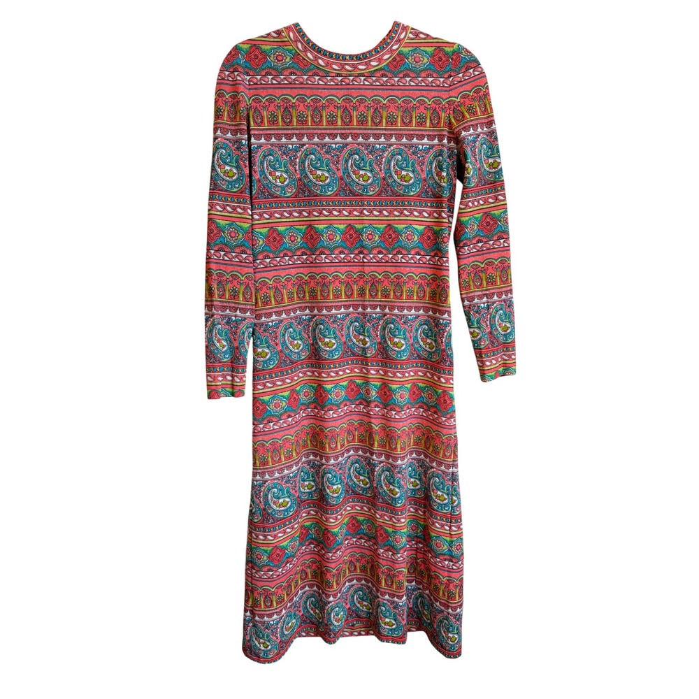 Dorothy Bullitt Vintage Paisley Midi Dress Womens M Multi Color Long Sleeve Mod